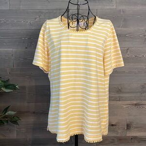 EUC D & CO. Yellow and white striped blouse with neck line design.